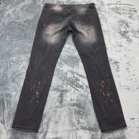 Kilogram Mens Distressed Paint Splatter Fade Side Stripe Jeans Black Size 36X31 - Picture 3 of 10
